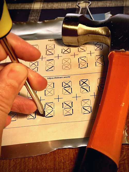 Encoding the existing seed phrase into glyphs using the provided chart.